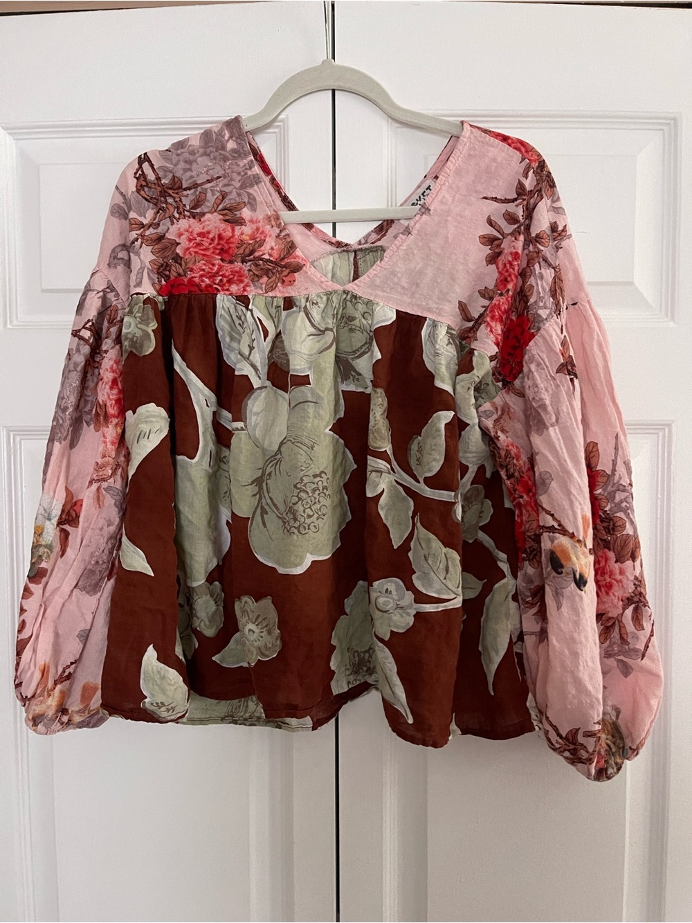 BUCKETLIST Pink and Brown Floral Patchwork Blouse
